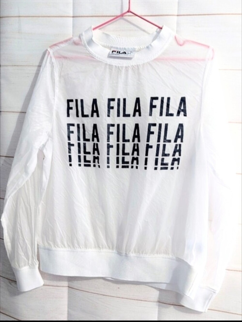 FILA White Logo Repeat Lightweight Crewneck Windbreaker Size Small